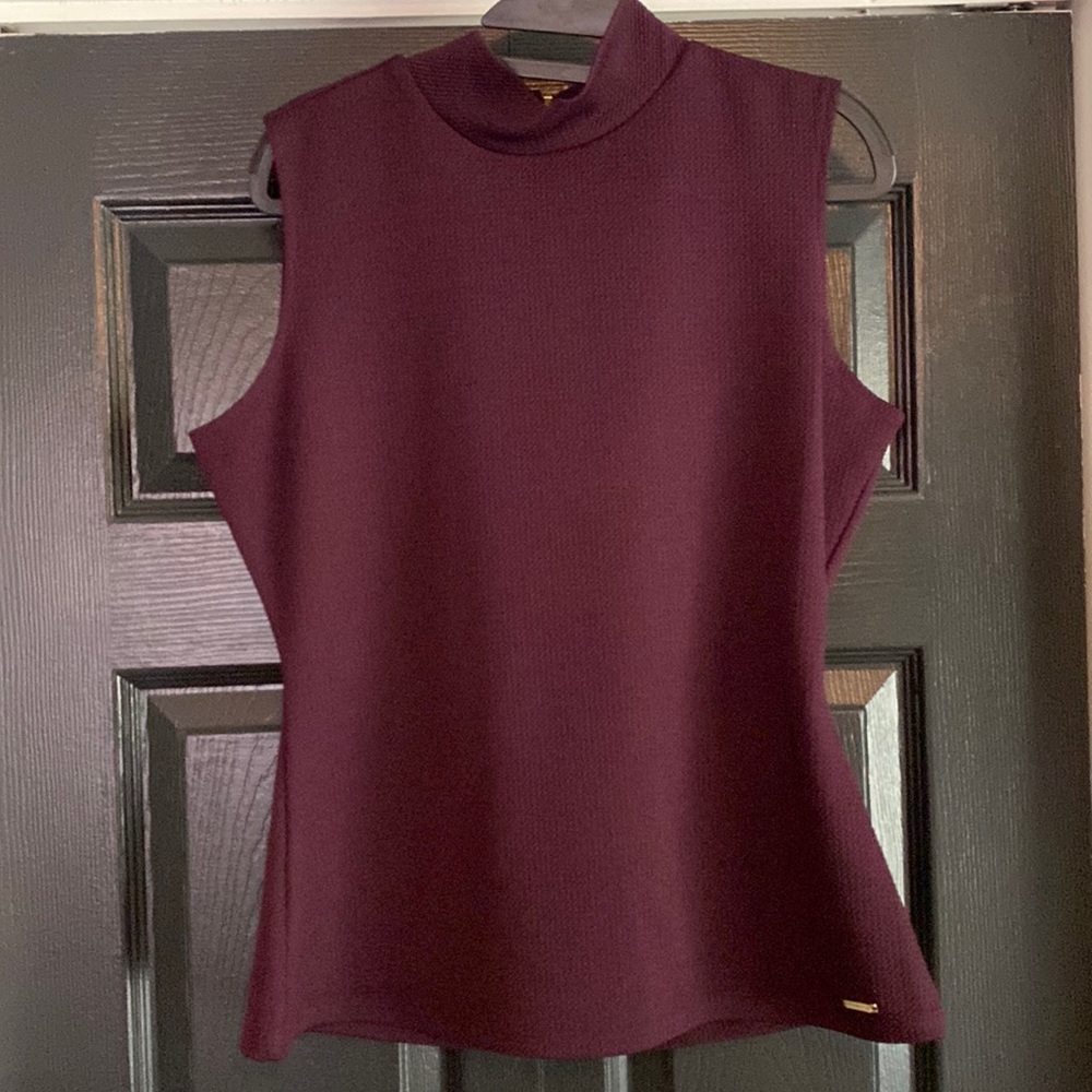 Calvin Kline eggplant mock neck peplum top